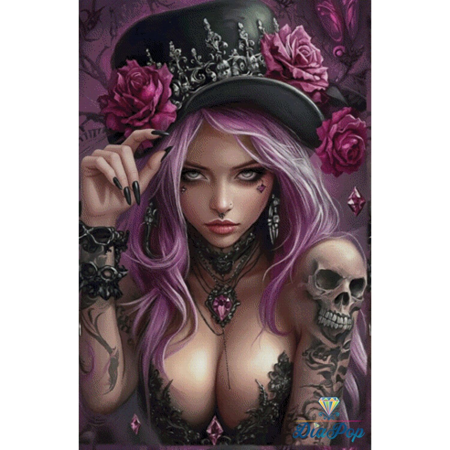 Großes Diamond Painting Lady with Hat mit vielen Farben