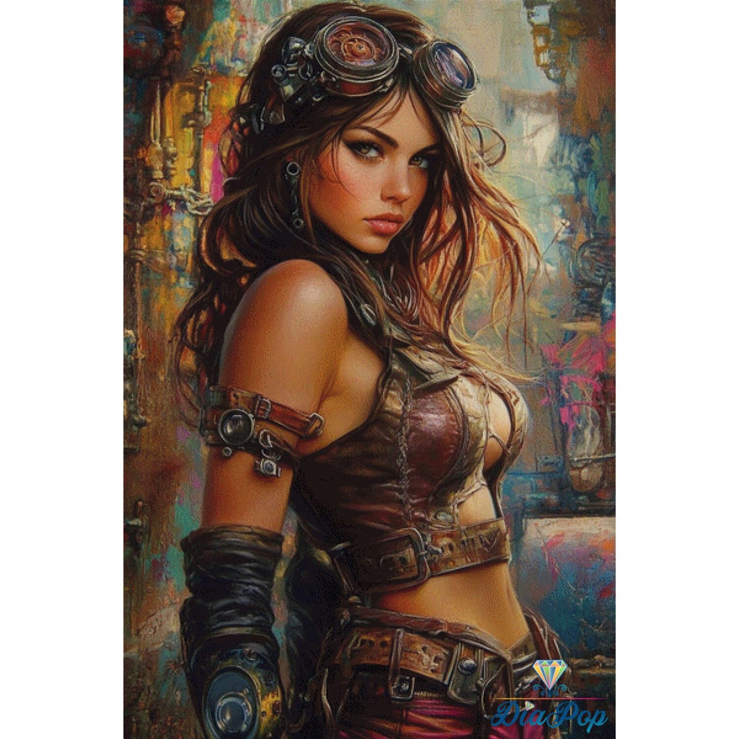 Großes Diamond Painting Steampunk Babe mit vielen Farben
