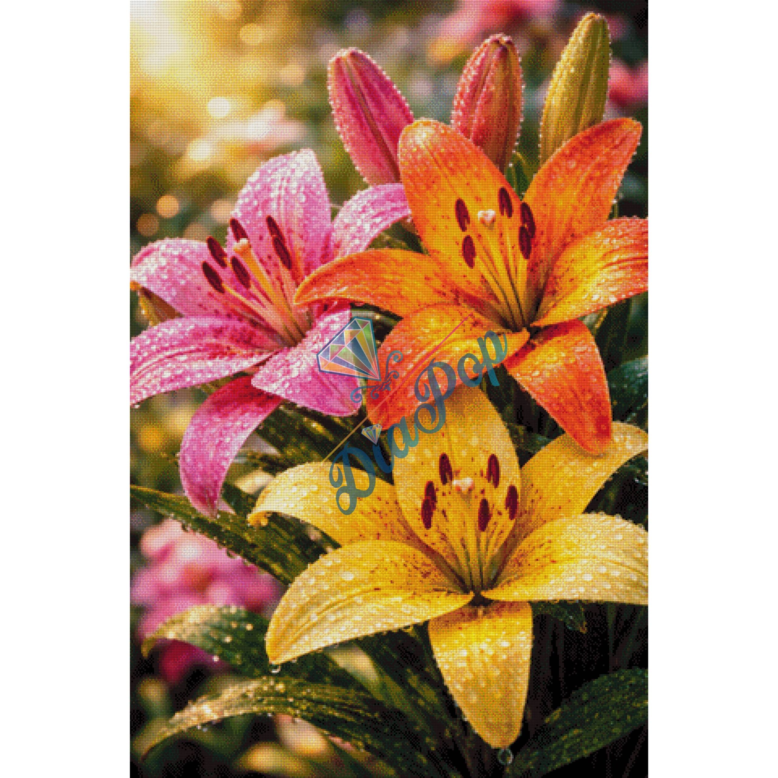 Diamond Painting Groß - Misses-x - Bunte Lilien im Sonnenlicht - 80x120cm - 297 Farben