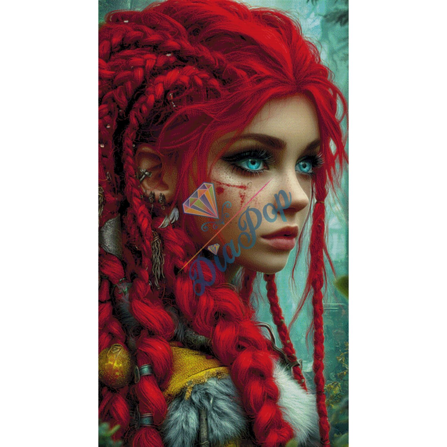 Diamond Painting Groß - Elly A.I - Nordfeuer – Wikinger Kriegerin mit roten Haaren - 80x143cm - 231 Farben
