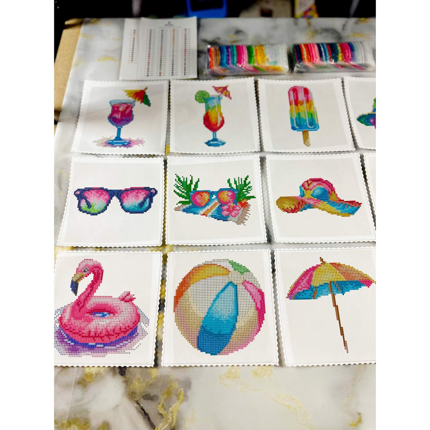 Mini Diamond Painting Set Teilbilder – Sommer Vibes - 15 Motive (15x15cm) – Full Fairy Dust - 109 Farben – Bild 2