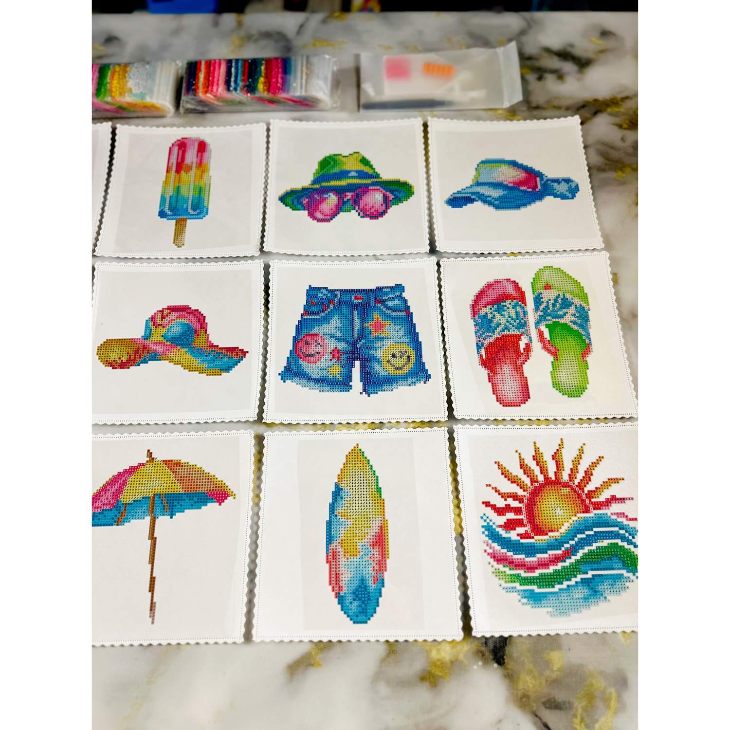 Mini Diamond Painting Set Teilbilder – Sommer Vibes - 15 Motive (15x15cm) – Full Fairy Dust - 109 Farben – Bild 3
