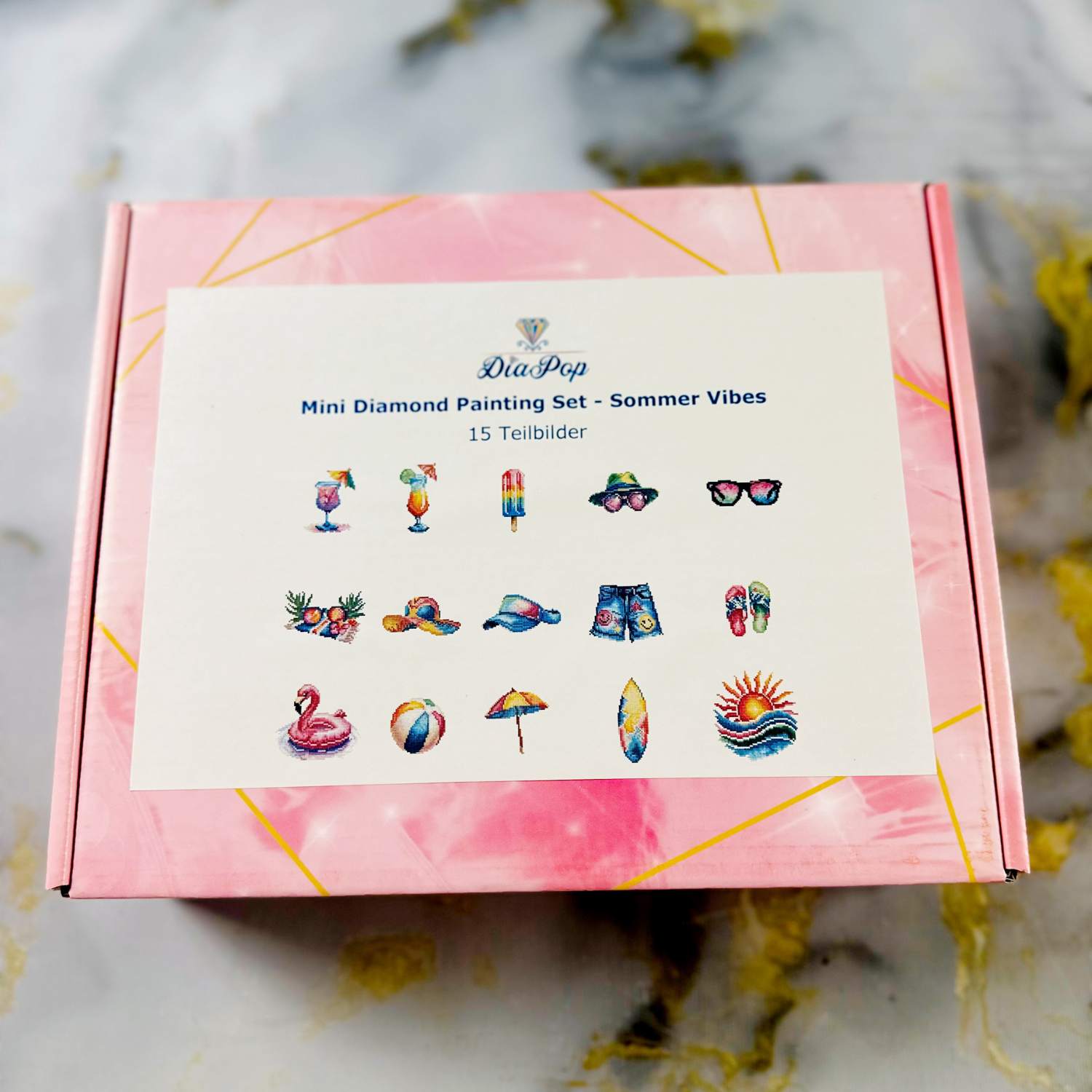 Mini Diamond Painting Set Teilbilder – Sommer Vibes - 15 Motive (15x15cm) – Full Fairy Dust - 109 Farben – Bild 7