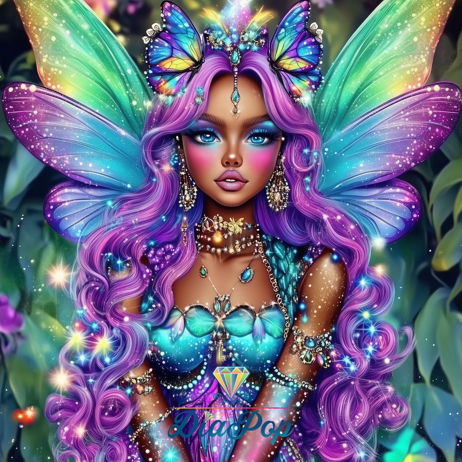 DIAPOP - Purple Fairy Dreams - 60x60cm - Eckige Harzsteine