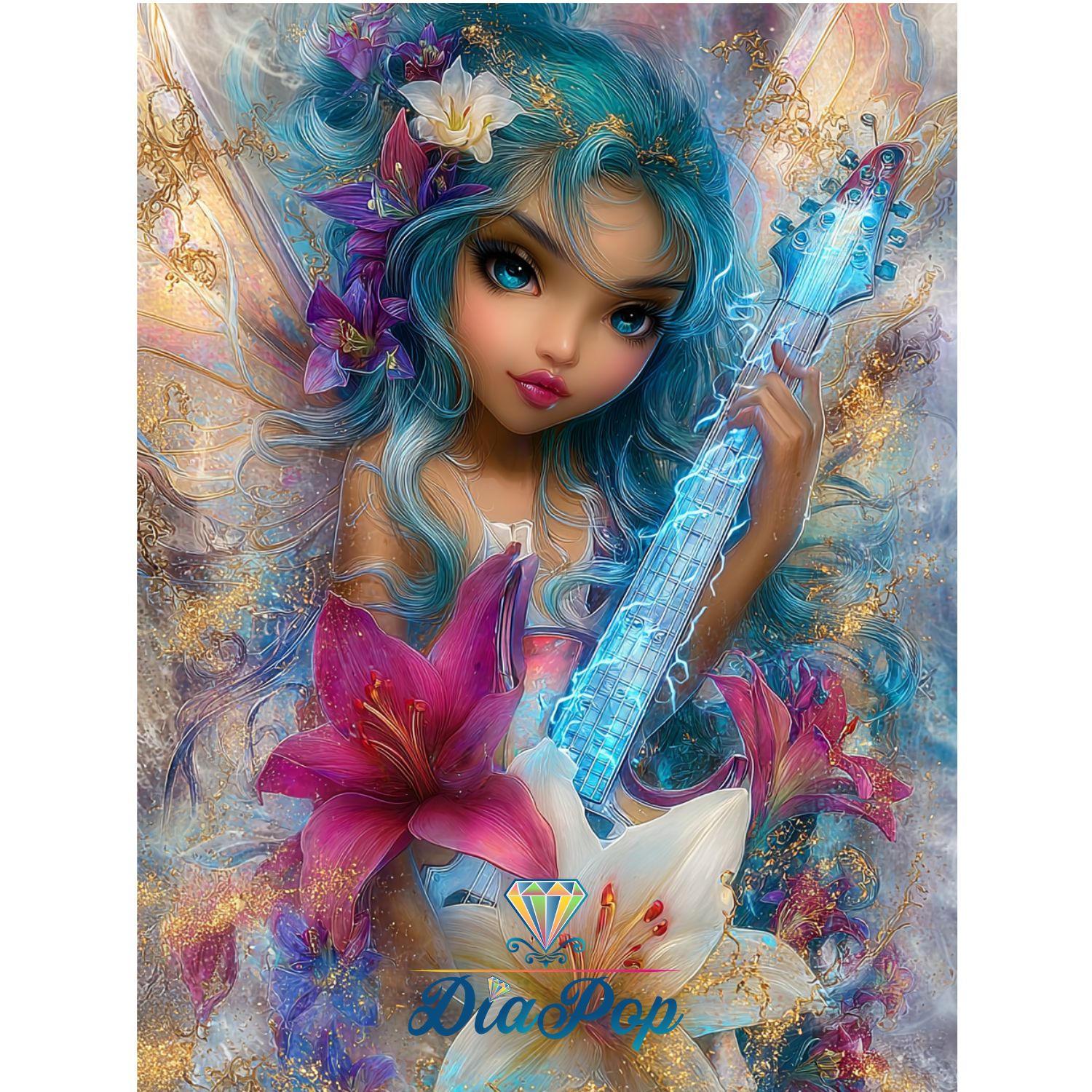 Elly_A.I - Melodie der Lilien – Elfenmädchen mit Gitarre