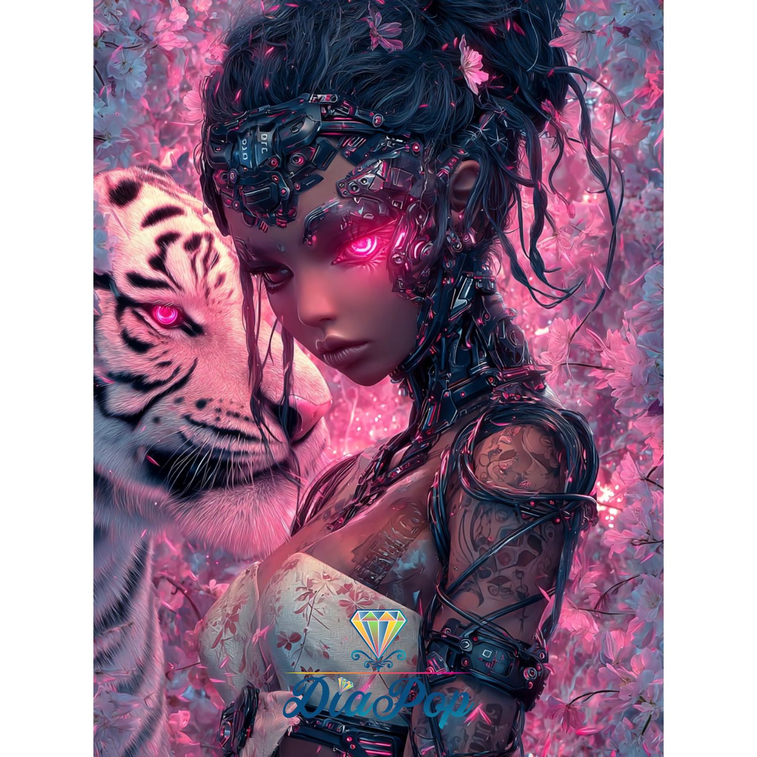Elly_A.I - Cyber Sakura – Mädchen mit weißem Tiger