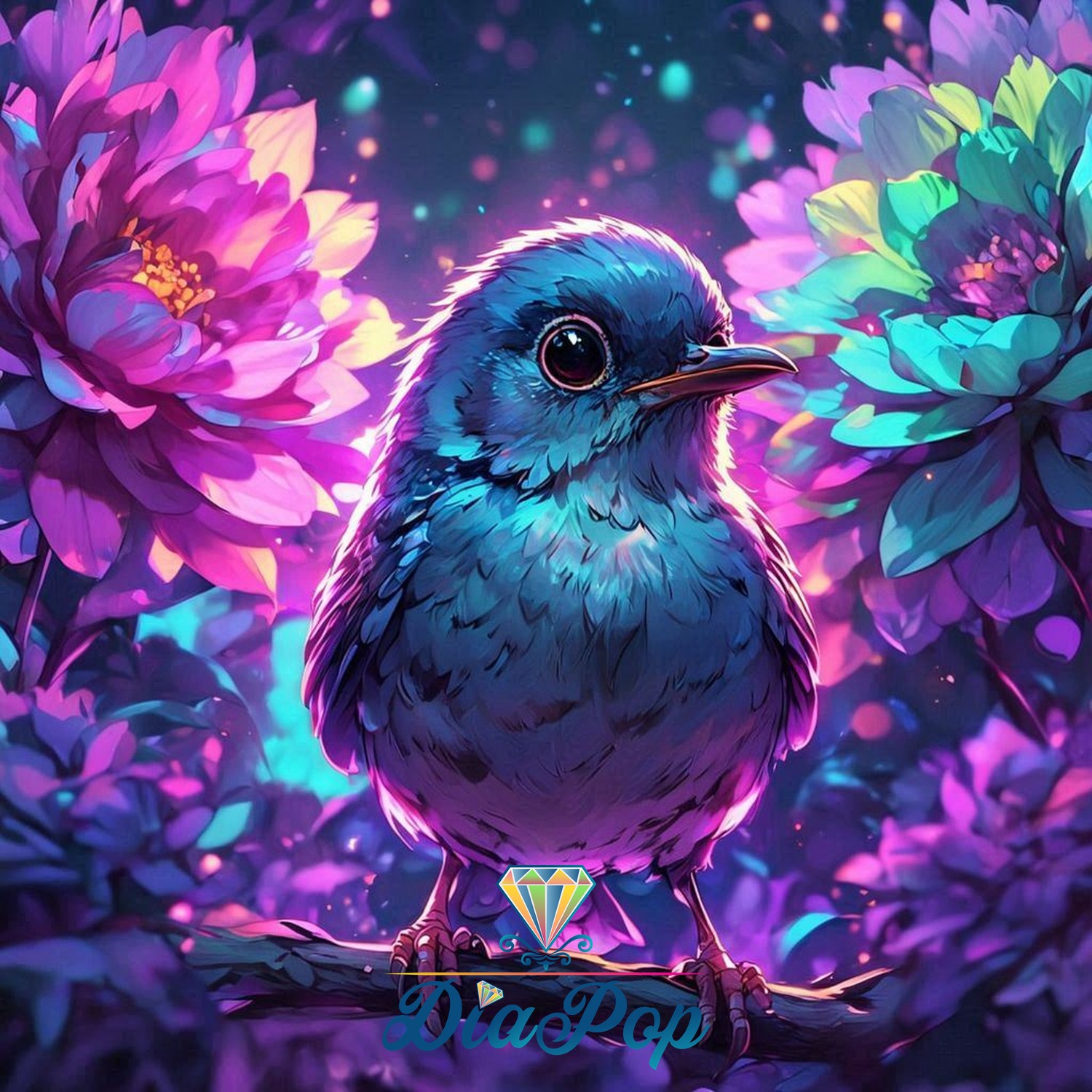 Tiki Diamonds - Leuchtvogel im Blütenzauber