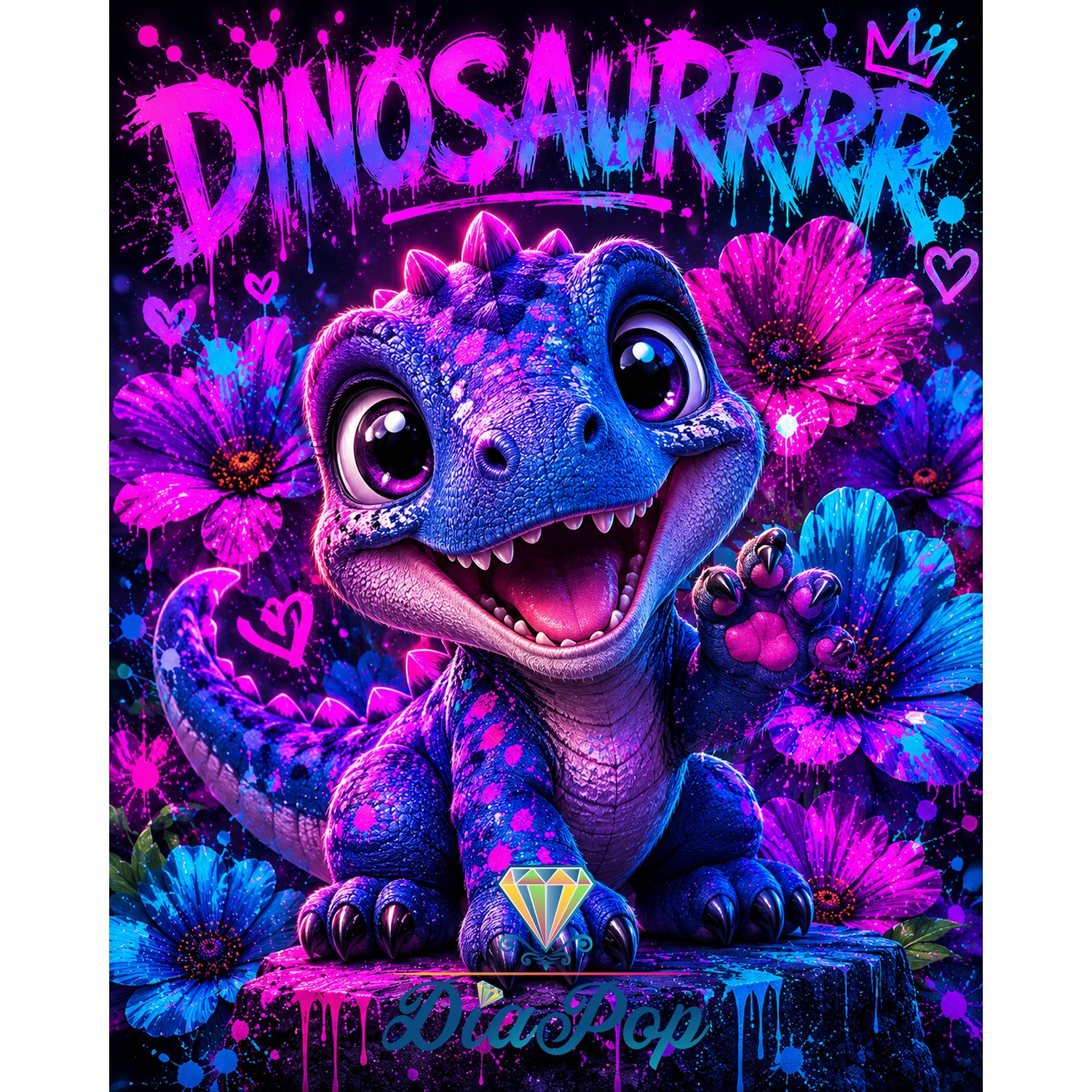 Tiki Diamonds - Neon-Dino im Blütenrausch