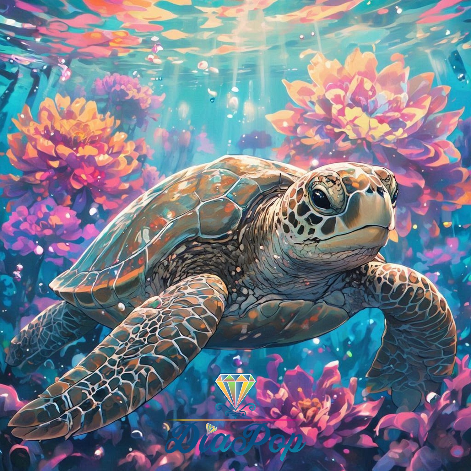 Tiki Diamonds - Schildkröte im Blütenmeer