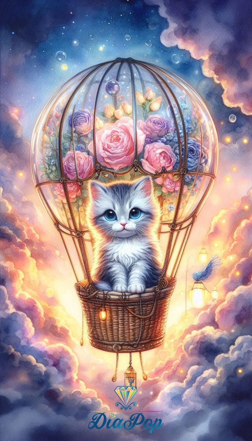 Diamond Painting - Tinkerangie - Zauberkätzchen im Blütenballon [Digital]