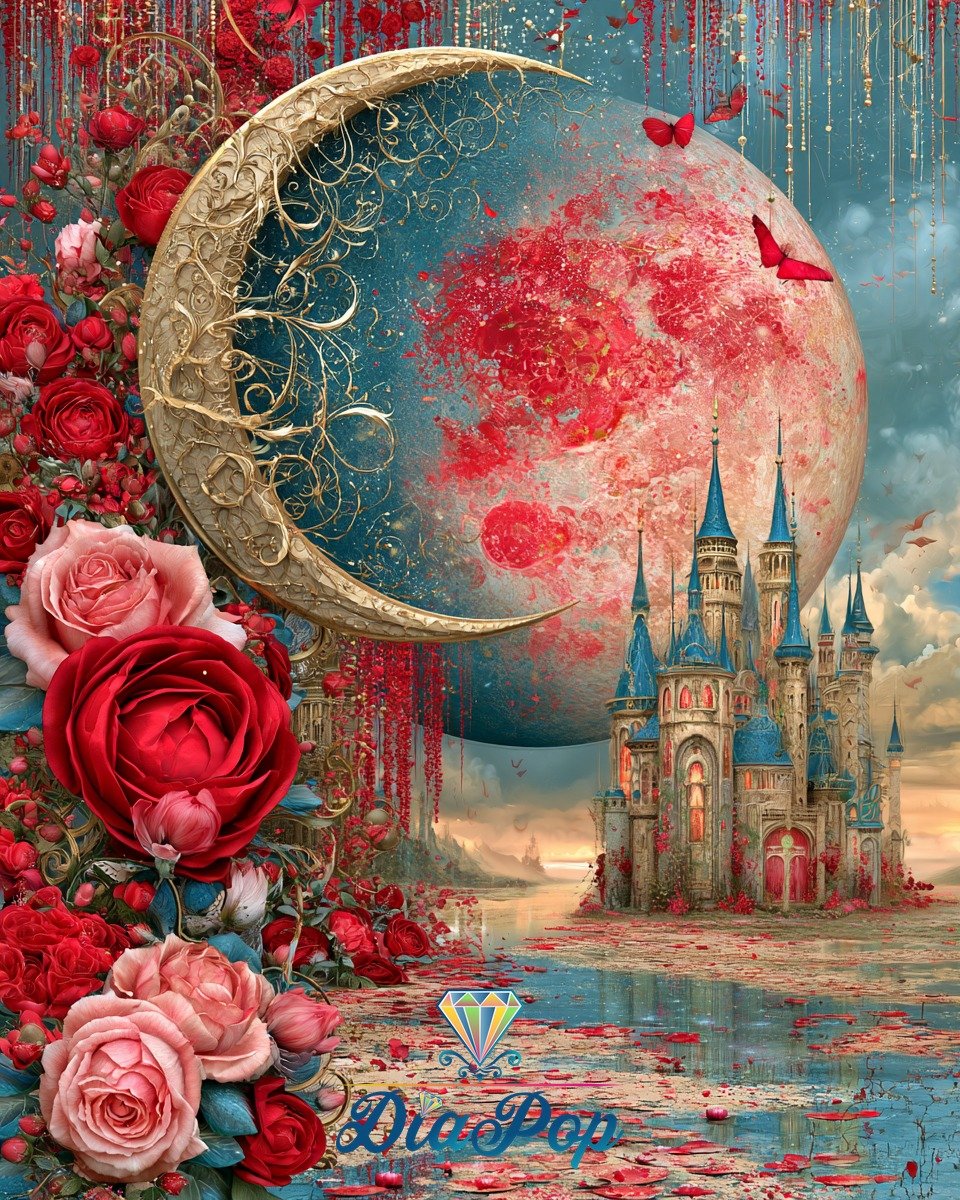 Diamond Painting - Elly_A.I - Märchenschloss im Rosenmondglanz [Digital]