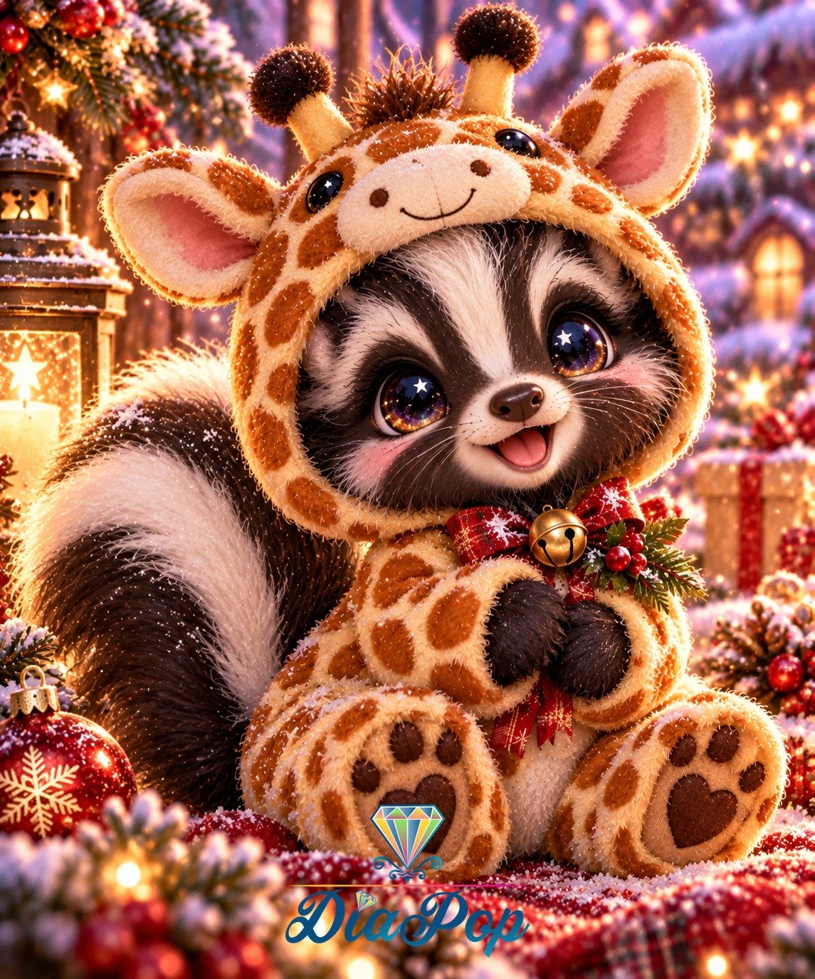 Diamond Painting - Tinkerangie - Giraffen-Waschbär im Weihnachtszauber [Digital]