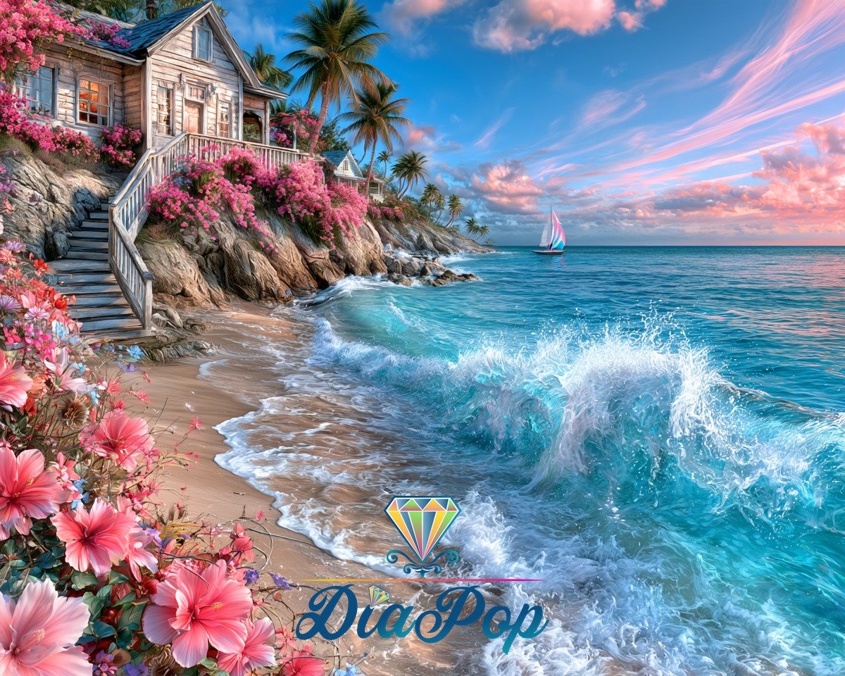 Diamond Painting - Elly_A.I - Wellenkuss am Blütenstrand [Digital]