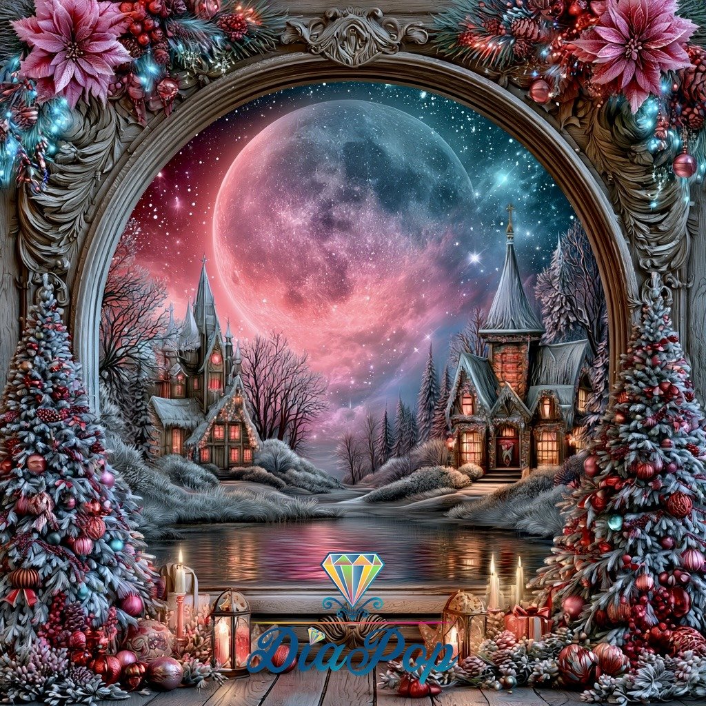 Diamond Painting - Elly_A.I - Rosenmond über dem Winterdorf [Digital]