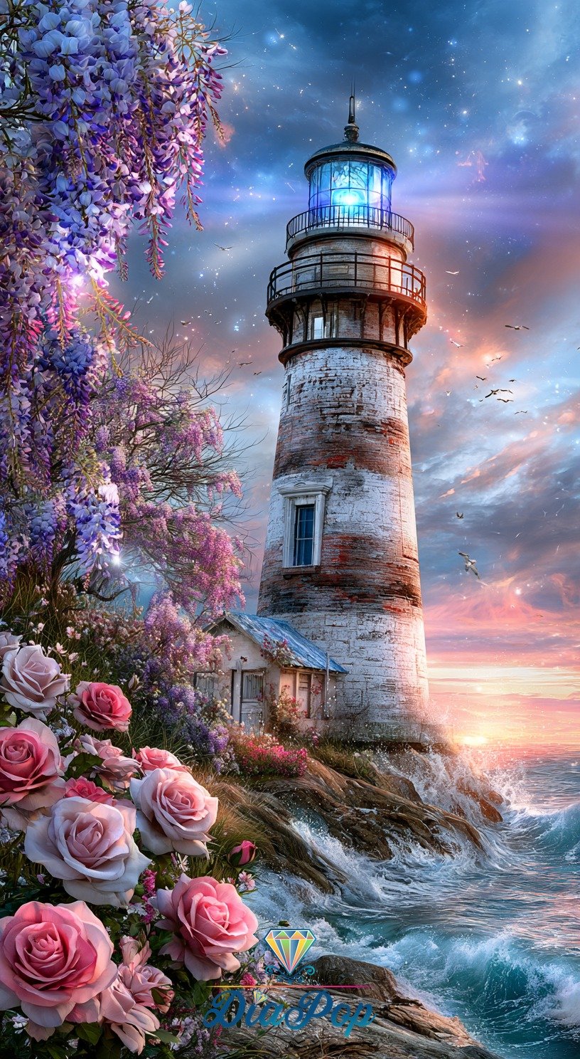 Diamond Painting - Elly_A.I - Rosenzauber am Leuchtturm [Digital]