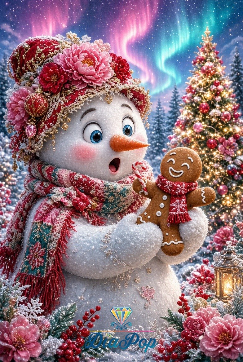 Diamond Painting - Elly_A.I - Schneemann und Lebkuchenlachen [Digital]