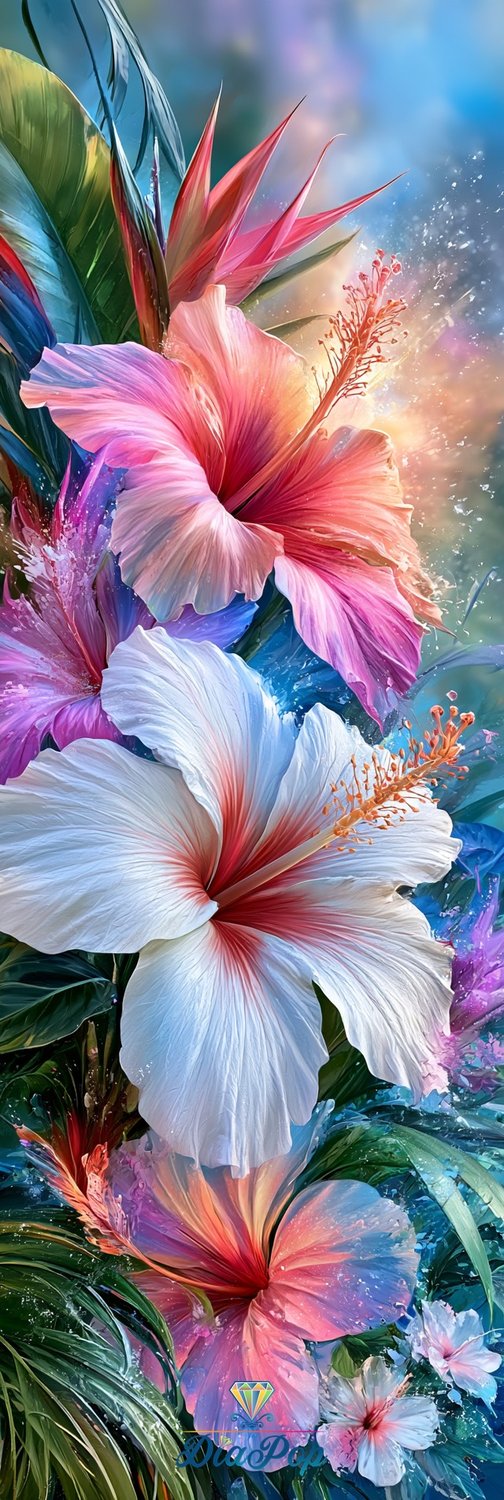 Diamond Painting - Elly_A.I - Hibiskuszauber im Lichtregen [Digital]