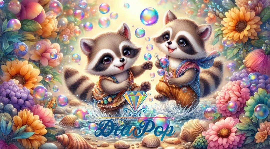 Diamond Painting - Tinkerangie - Waschbären im Seifenblasenzauber [Digital]