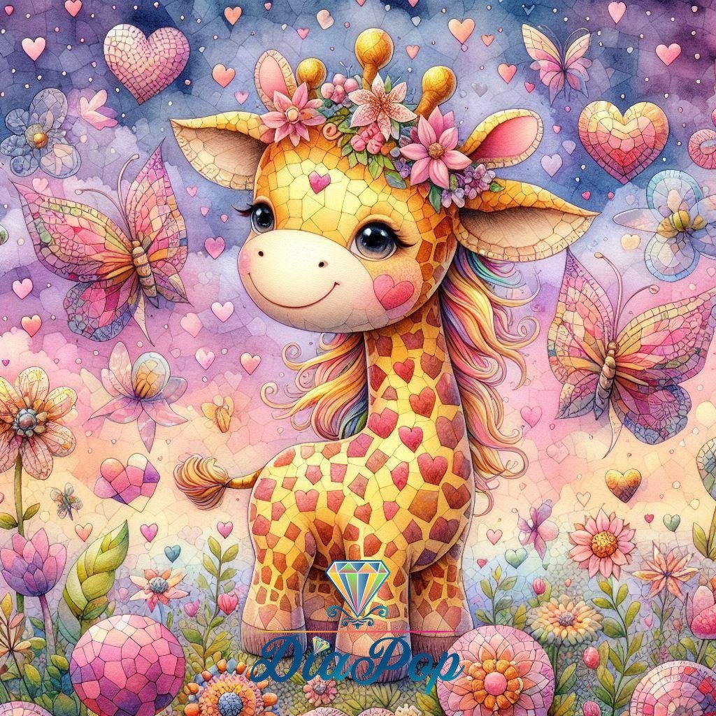 Diamond Painting - Tinkerangie - Herzgiraffe im Schmetterlingszauber [Digital]