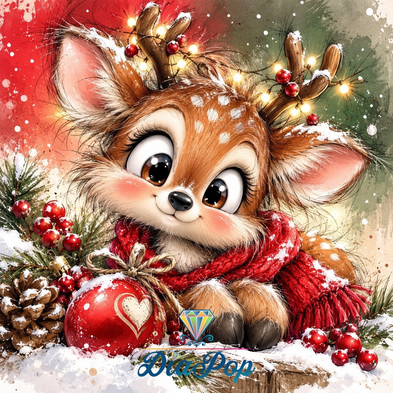 Diamond Painting - Tiki Diamonds - Kleines Rentier im Weihnachtsglanz [Digital]
