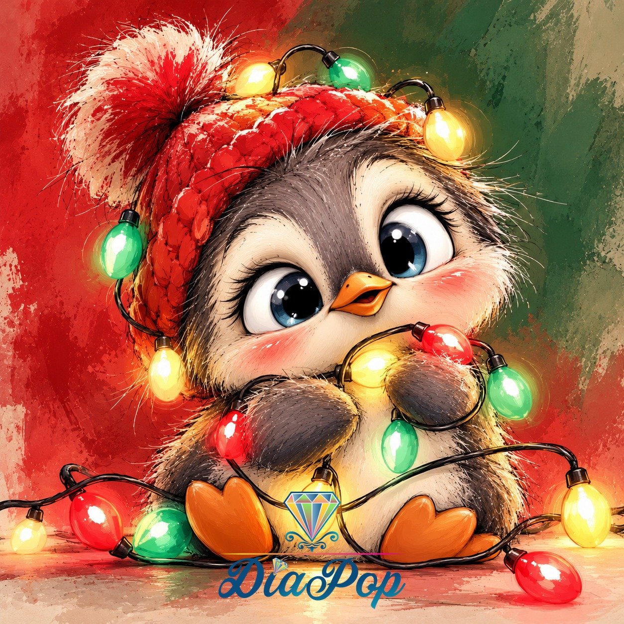 Diamond Painting - Tiki Diamonds - Weihnachtspinguin im Lichterglanz [Digital]