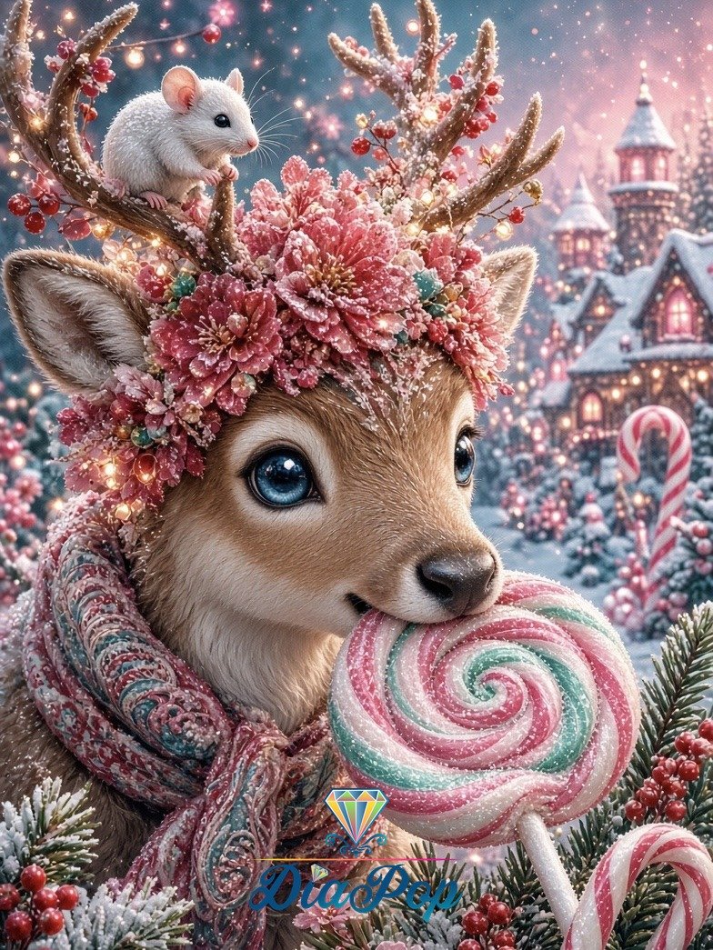 Diamond Painting - Elly_A.I - Rentierkitz im Weihnachtszauber [Digital]