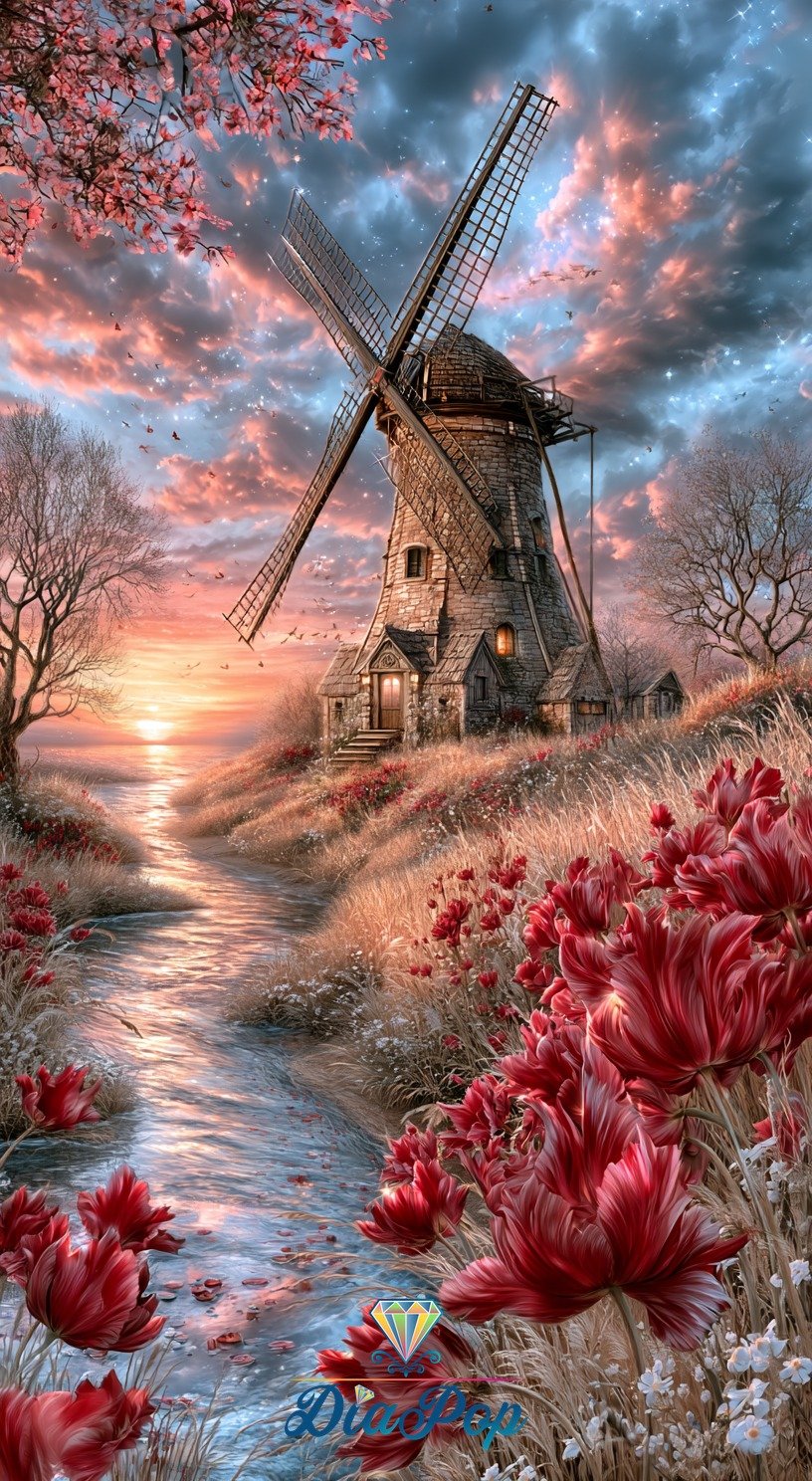 Diamond Painting - Elly_A.I - Märchenmühle im Tulpenmeer [Digital]