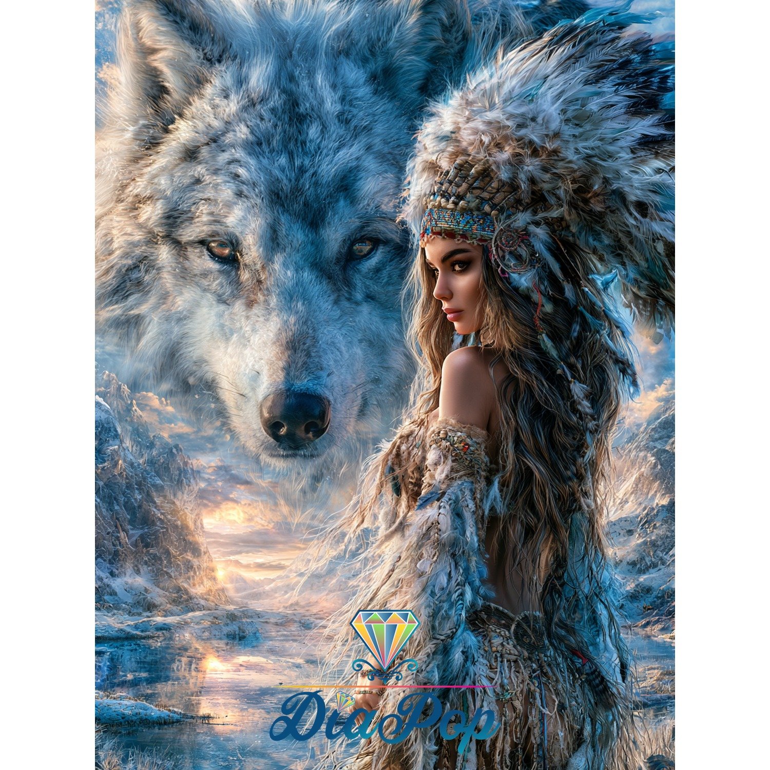 Diamond Painting - Elly_A.I - Wolfsgeist der Winterkriegerin [Digital]