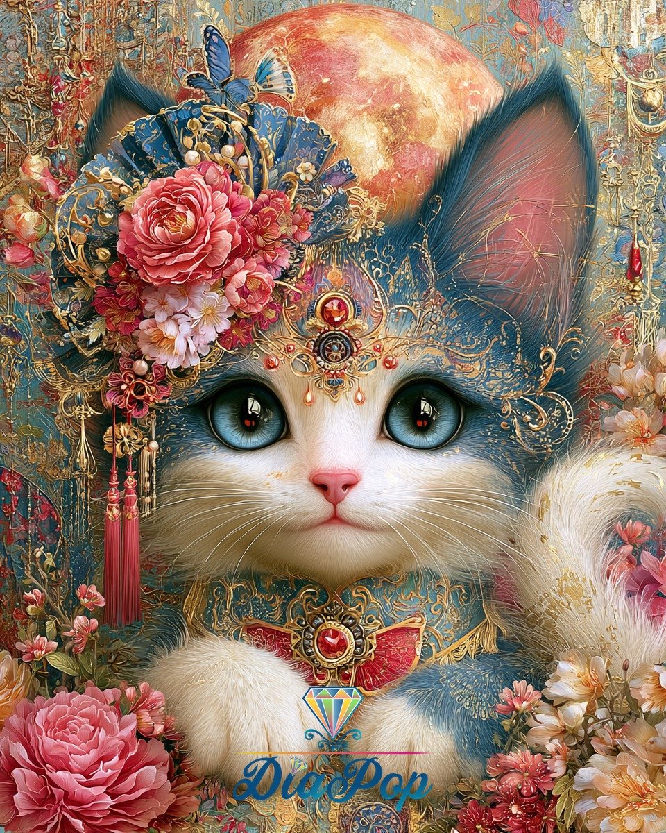 Diamond Painting - Elly_A.I - Blütenzauber der Mondkatze [Digital]