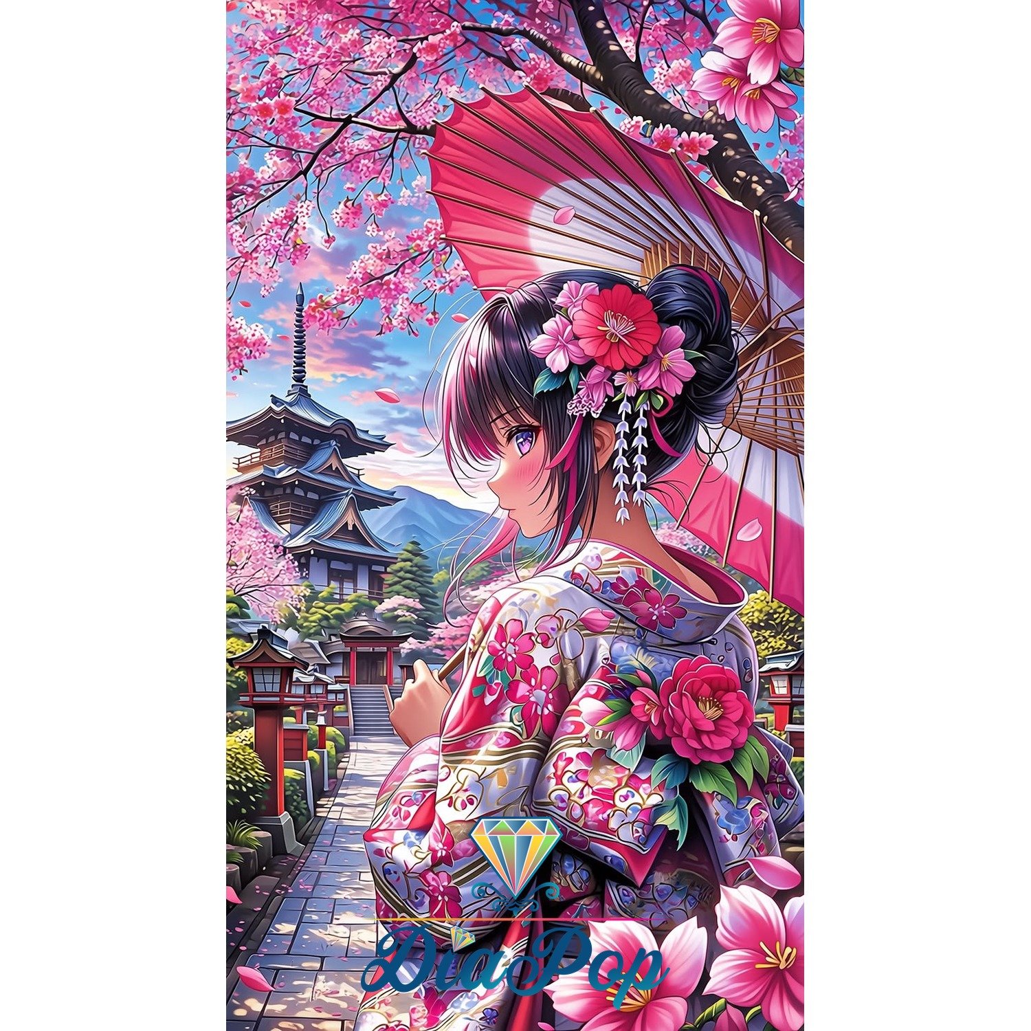 Diamond Painting - Elly_A.I - Sakura-Zauber am Tempelpfad [Digital]