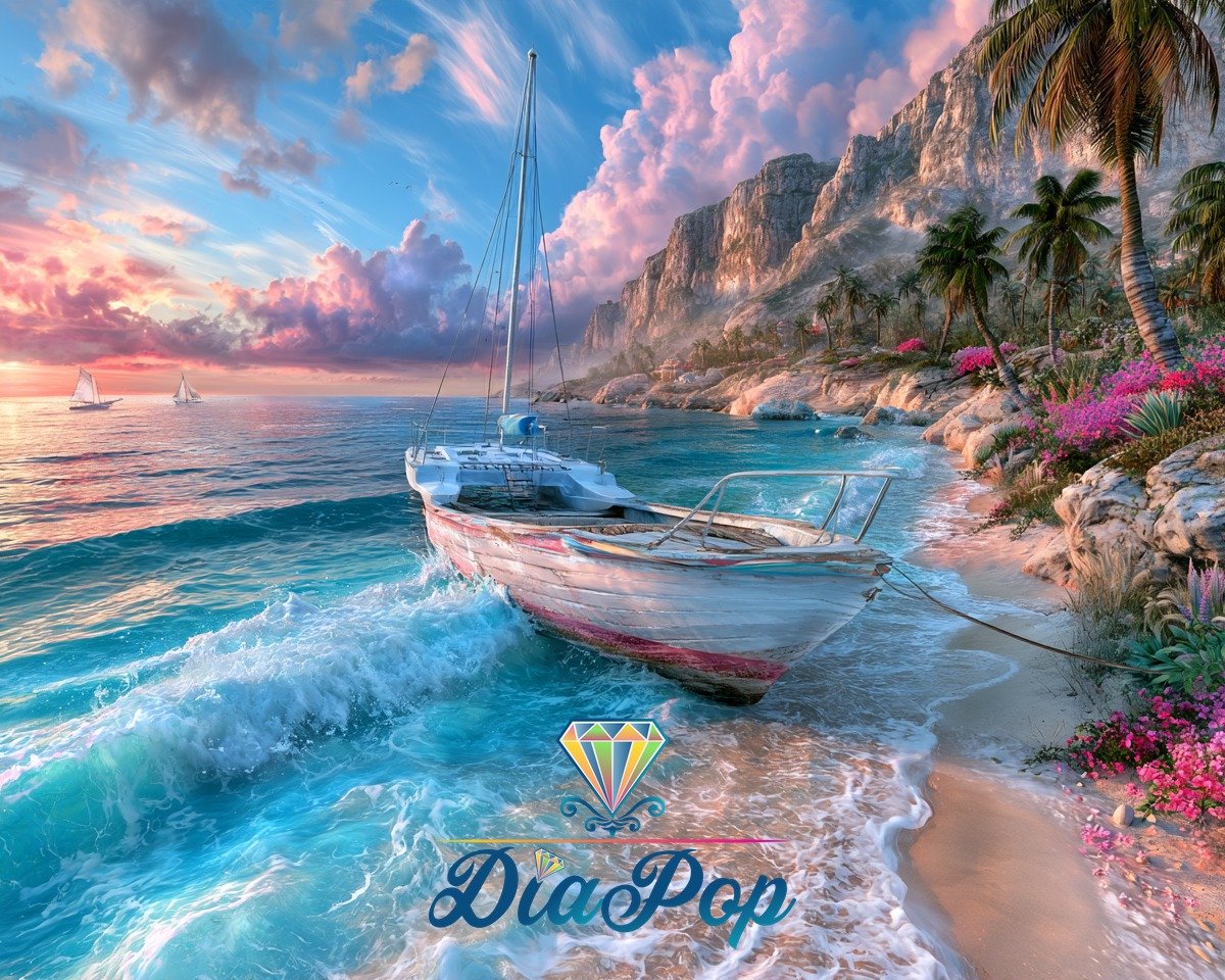 Diamond Painting - Elly_A.I - Wellenkuss am Palmenstrand [Digital]