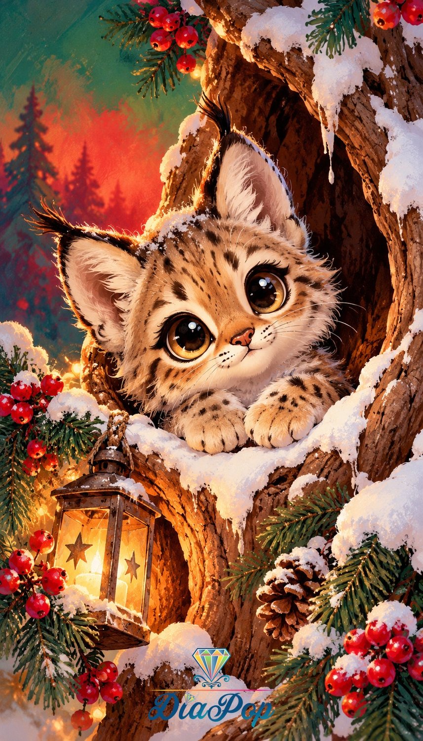 Diamond Painting - Tiki Diamonds - Kleiner Luchs im Lichterzauber [Digital]