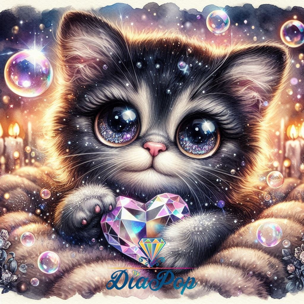 Diamond Painting - Tinkerangie - Sternenaugen-Kätzchen mit Diamantherz [Digital]