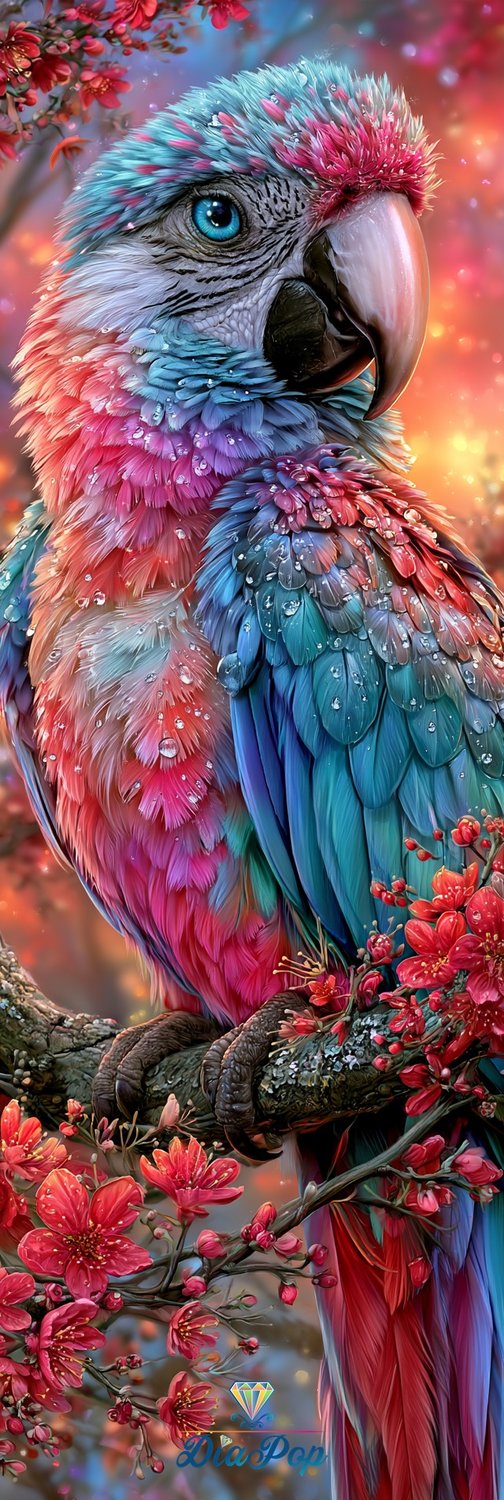 Diamond Painting - Elly_A.I - Regenbogenara im Blütenzauber [Digital]