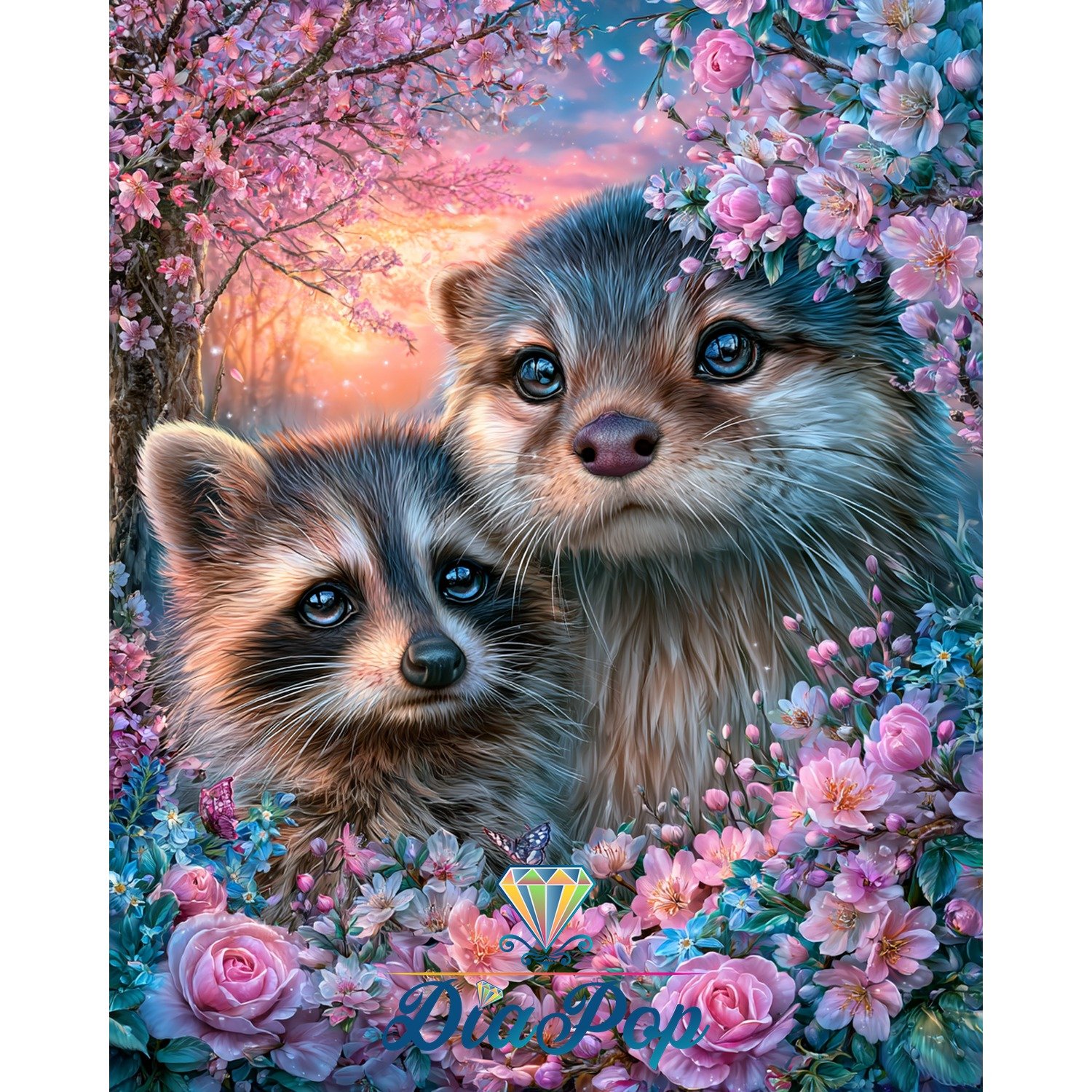 Diamond Painting - Elly_A.I - Rosentraum der Waschbären [Digital]