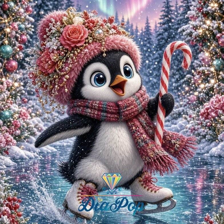 Diamond Painting - Elly_A.I - Pinguinzauber mit Zuckerstange [Digital]