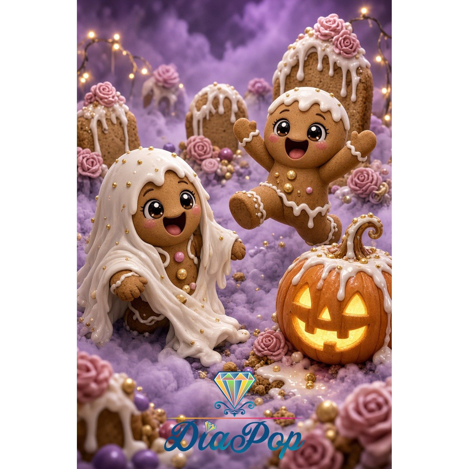 Diamond Painting - Elly_A.I - Zuckersüße Lebkuchen-Geisterparty [Digital]