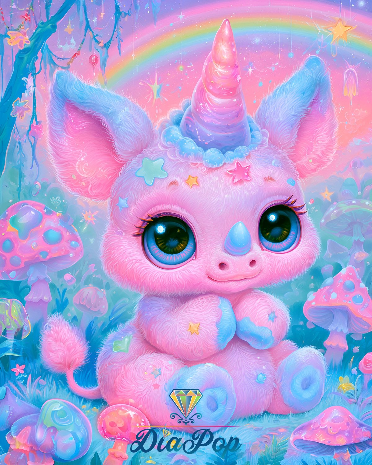 Diamond Painting - Shiny Unicorn - Kuschel-Einhorn im Regenbogenwald [Digital]