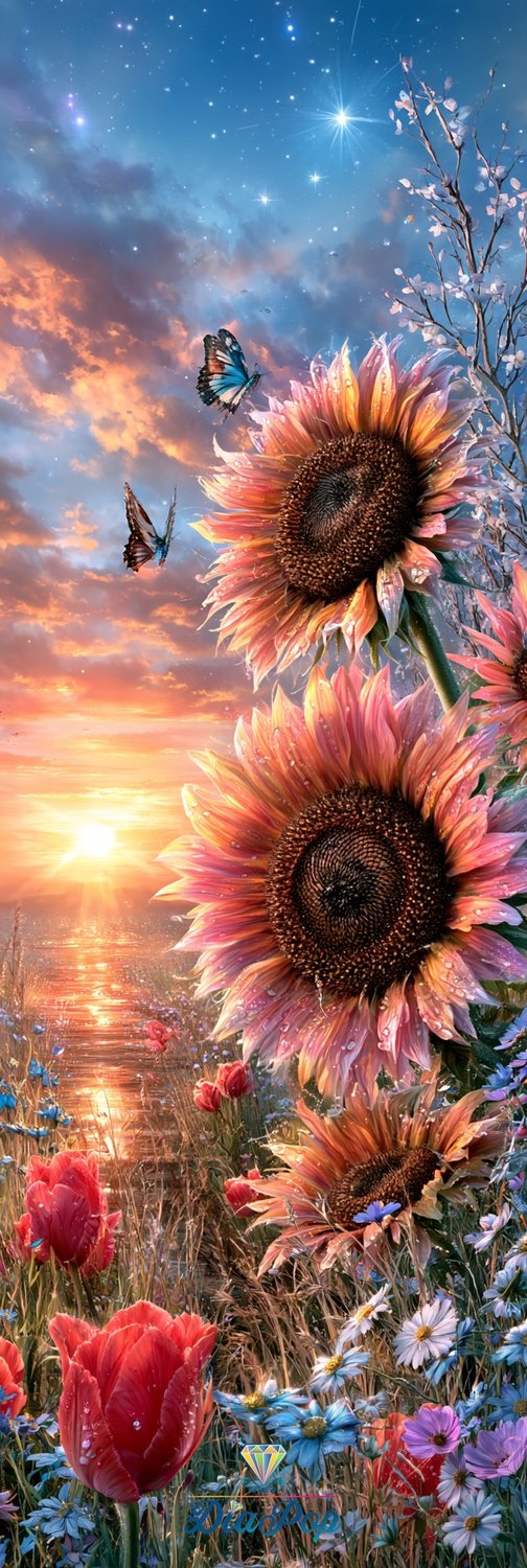Diamond Painting - Elly_A.I - Sonnenblumen im Abendzauber [Digital]