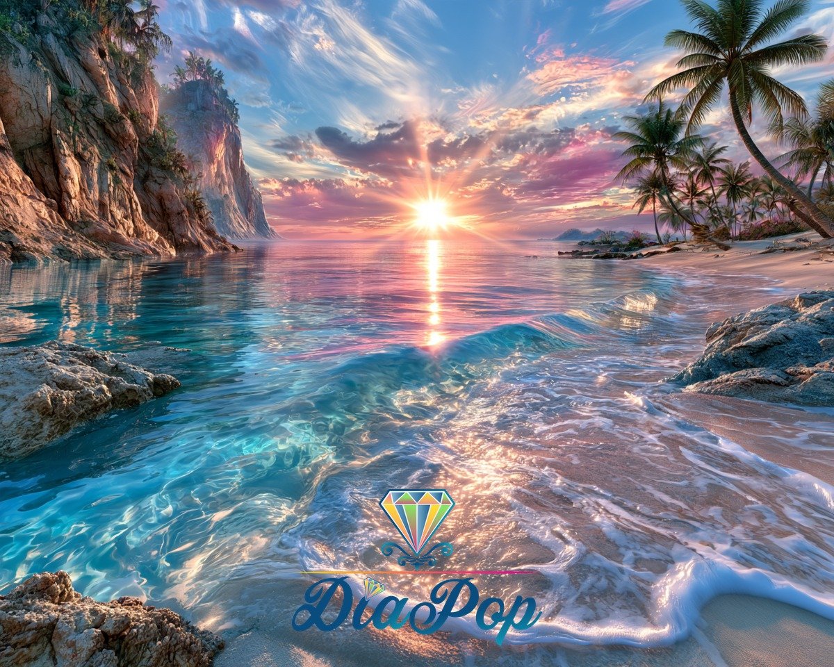 Diamond Painting - Elly_A.I - Smaragdwellen im Abendlicht [Digital]