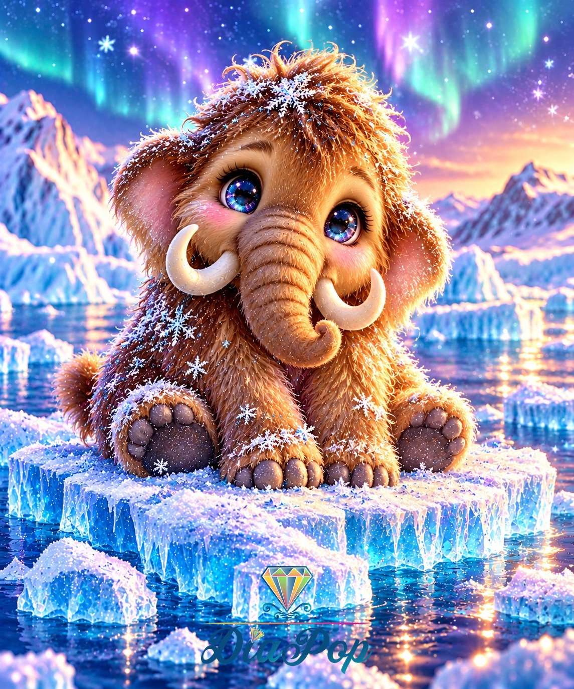 Diamond Painting - Tinkerangie - Knuddelmammut im Polarlicht [Digital]