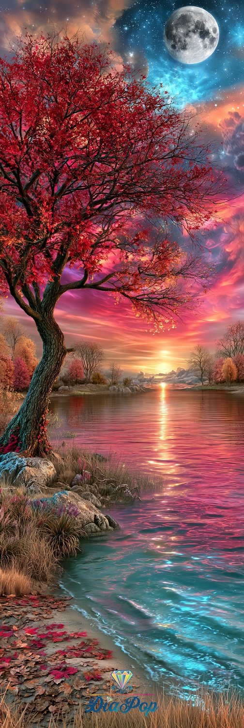 Diamond Painting - Elly_A.I - Himmelsfeuer am Zaubersee [Digital]