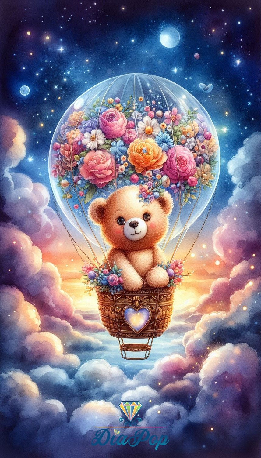 Diamond Painting - Tinkerangie - Teddys Traumreise im Blütenballon [Digital]