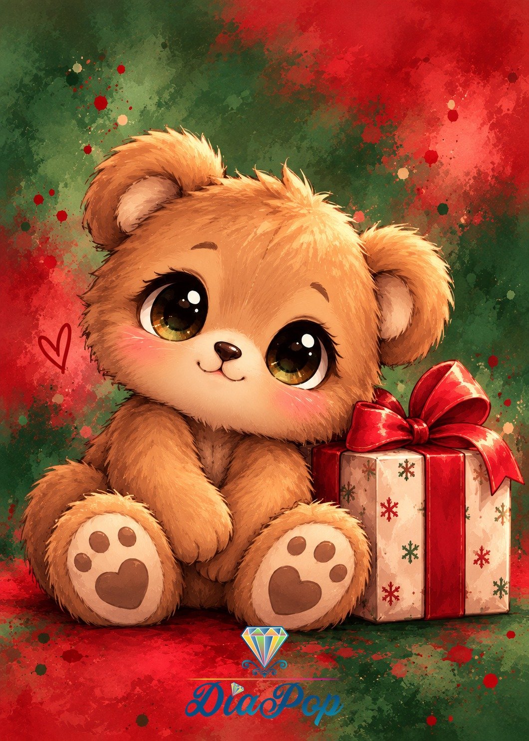 Diamond Painting - Tiki Diamonds - Zuckersüßer Weihnachtsbär mit Geschenk [Digital]