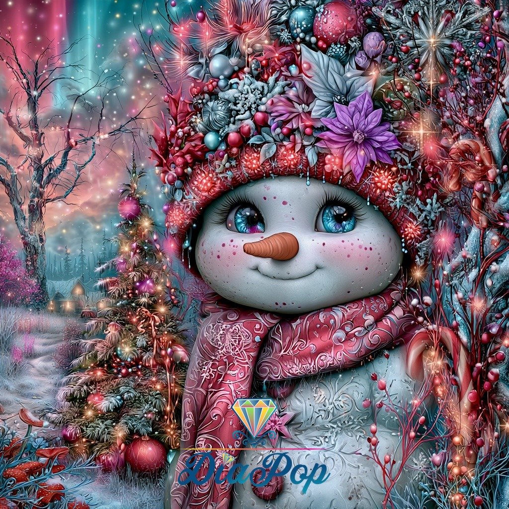Diamond Painting - Elly_A.I - Funkelnder Blüten-Schneemann [Digital]
