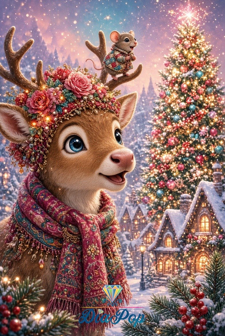 Diamond Painting - Elly_A.I - Weihnachtsglanz und Rentierglück [Digital]