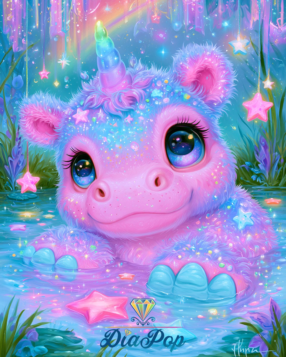 Diamond Painting - Shiny Unicorn - Regenbogen-Einhorn im Sternenbad [Digital]