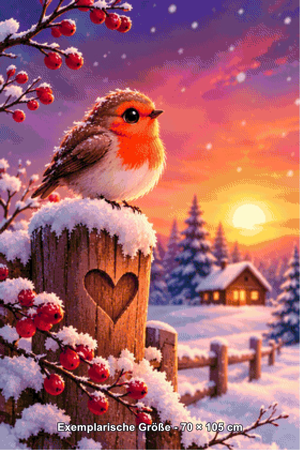 Diamond Painting - Tiki Diamonds - Rotkehlchen im Winterzauber [Digital] - Rendering einer exemplarischen Größe