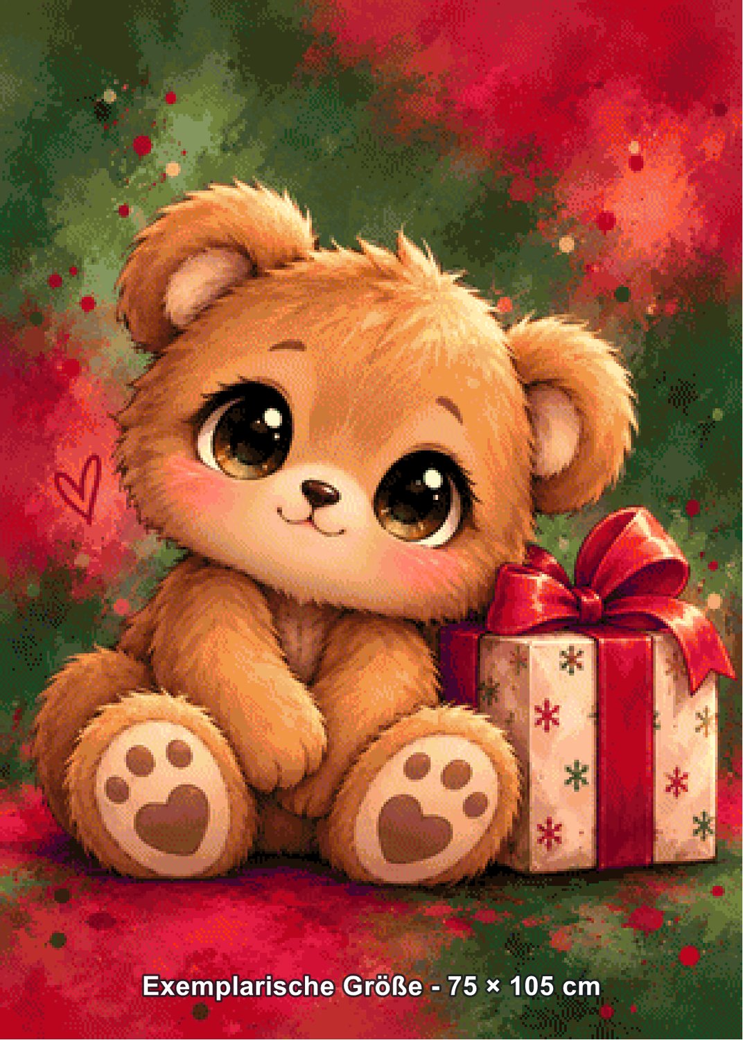 Diamond Painting - Tiki Diamonds - Zuckersüßer Weihnachtsbär mit Geschenk [Digital] - Rendering einer exemplarischen Größe