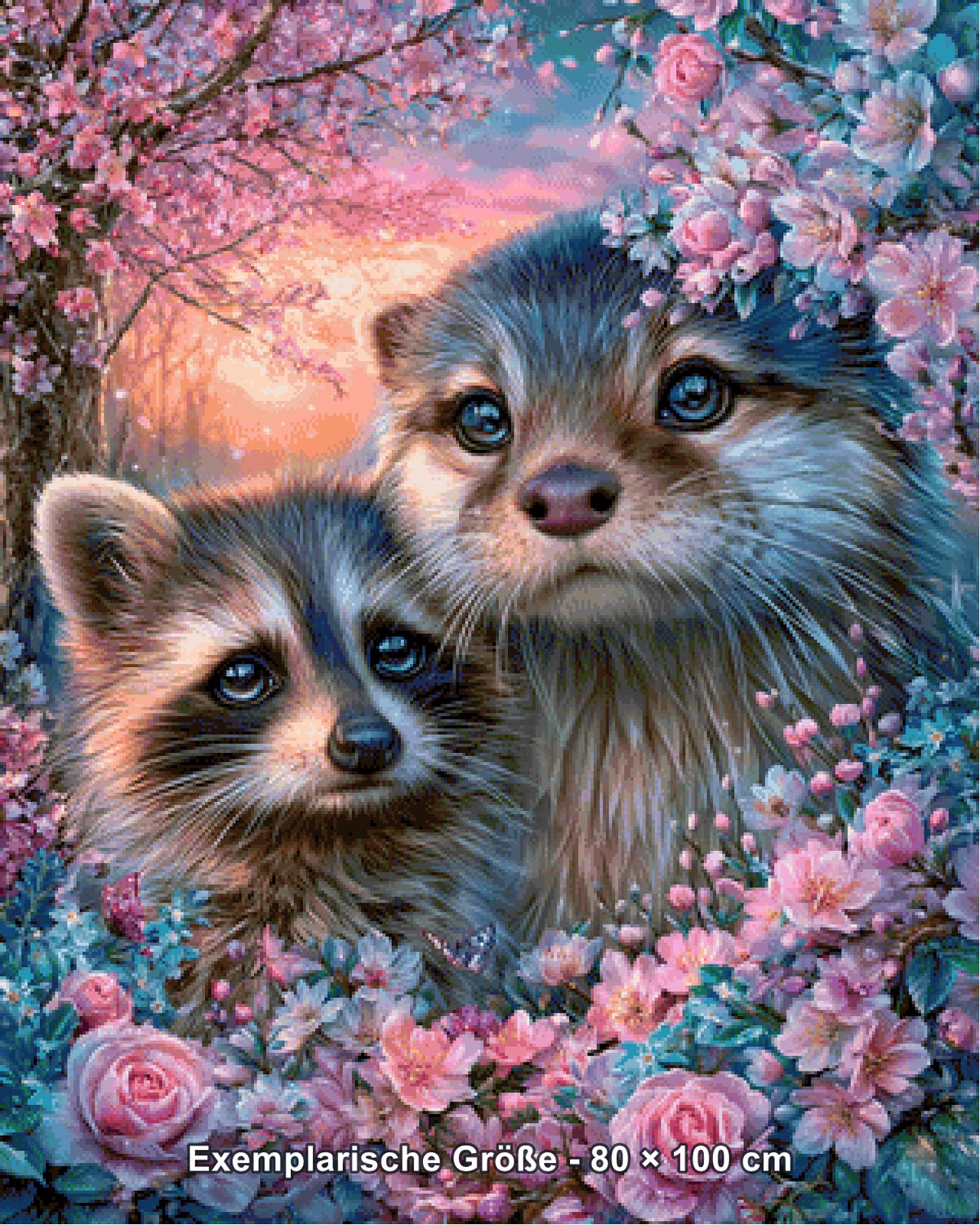 Diamond Painting - Elly_A.I - Rosentraum der Waschbären [Digital] - Rendering einer exemplarischen Größe
